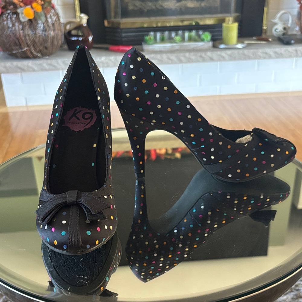 Black Heels with Colorful Polka Dots